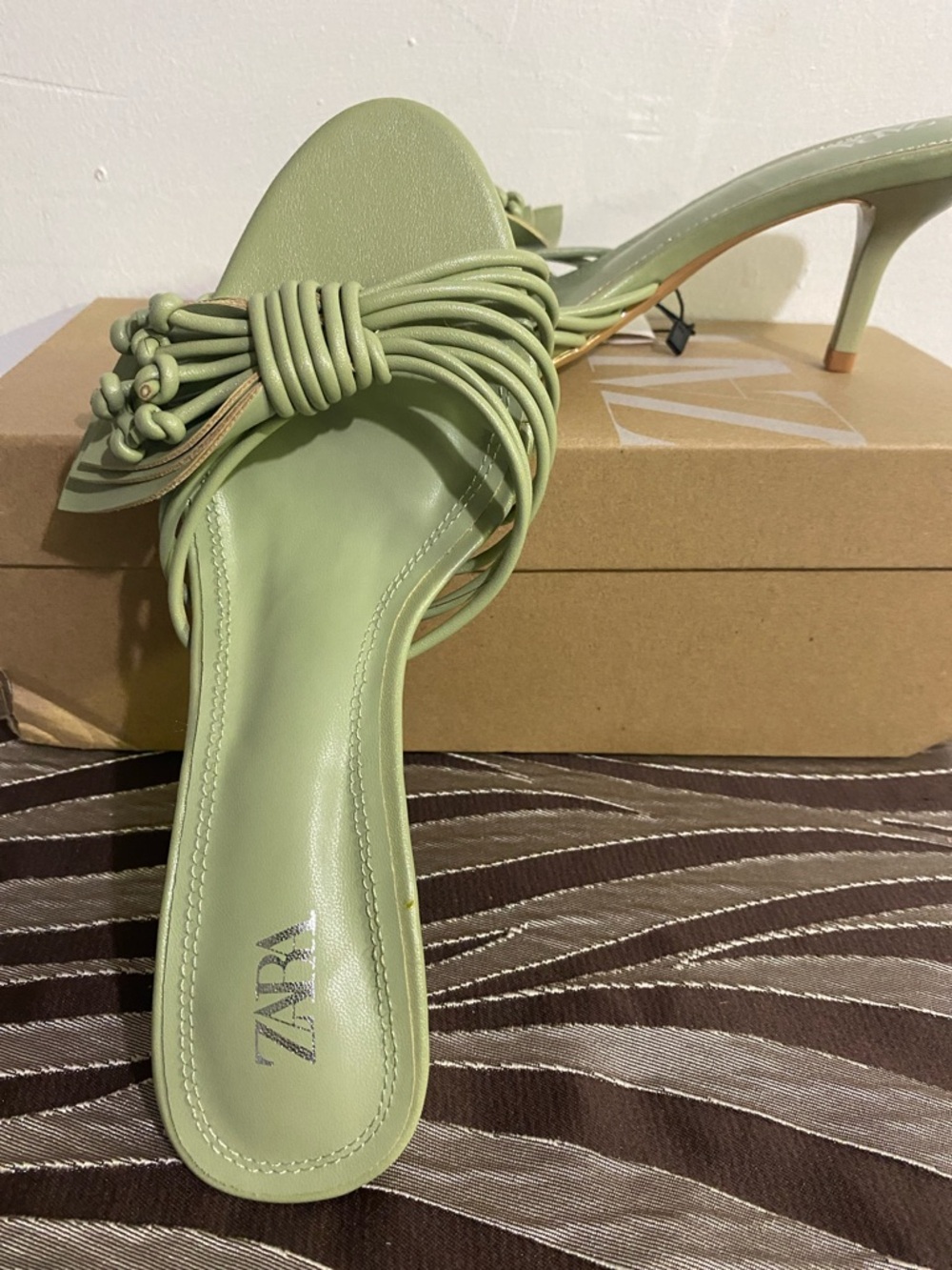 ZARA Pistachio Knotted Strap Stiletto Mules